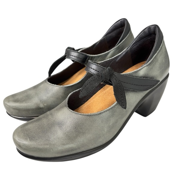 Naot Pleasure Womens Mary Jane Pumps Shoes Sz 40 US 9 9.5 Gray Leather Comfort - Picture 1 of 16